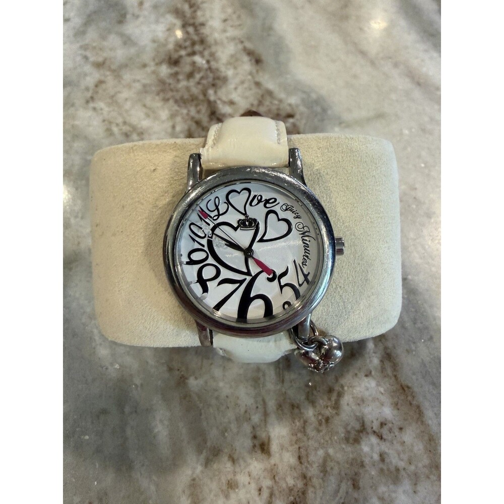 Juicy Couture Watch 32mm White Leather Band Hearts & Love Stainless Steel Case - Picture 2 of 13